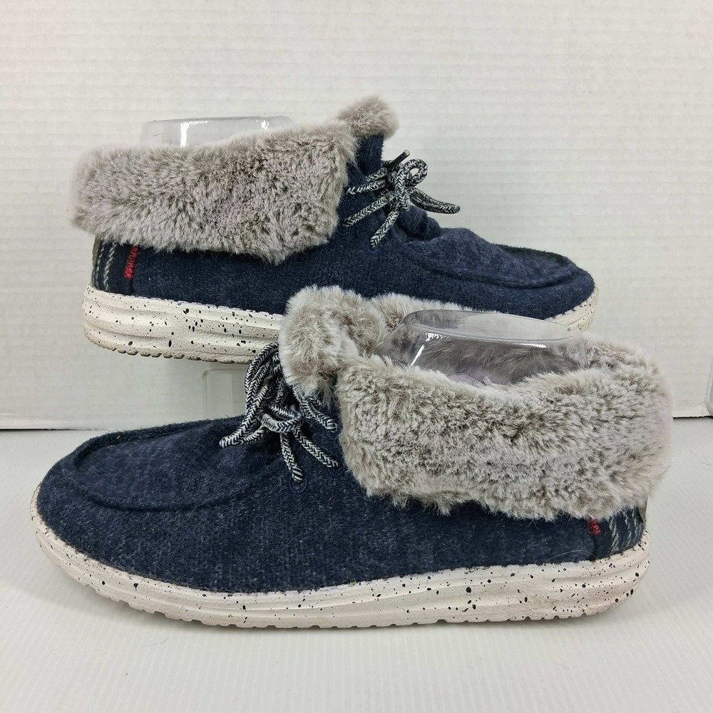 Hey Dude Britt Navy Faux Fur Lined‎ Ankle Boots Womens 8 Blue 121772500